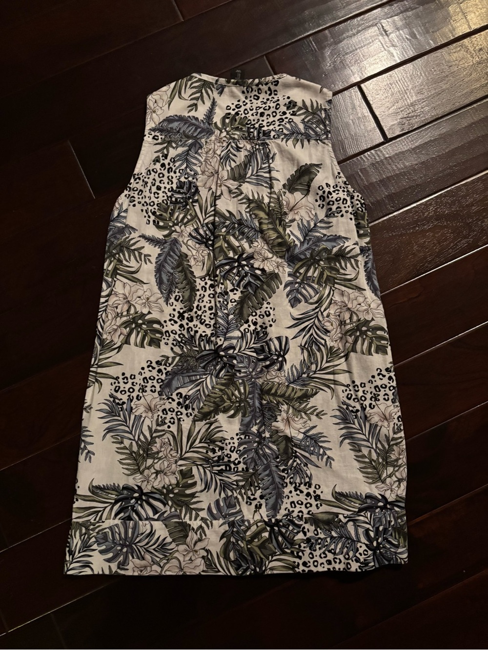 Tahari Linen Blend Dress Tropical Leopard Print Pintuck Shift Womens Size Large - Picture 2 of 7